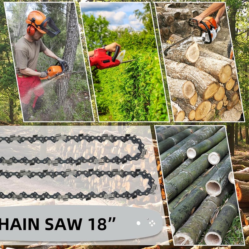JINFFR 18 Inch Chainsaw Bar & Chain Combo 3/8" LP Pitch .050" Gauge 62 Drive Links 18" Replacement Chain Low-Kickback Chainsaw Chains Compatible with Echo, Poulan, Craftsman and More (2Chains + 1Bar) - Image 5